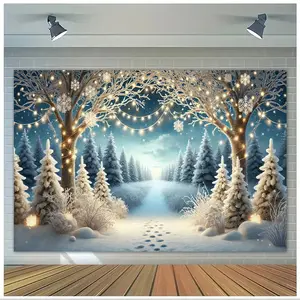 1pc Winter Wonderland Snow Scene with Lights Backdrop, 8x6ft/244x183cm, Versatile Polyester Fabric for Living Room, Bedroom, Office, Outdoor, Photo Shoot, Studio & Party Decor - No Power Needed, Ideal Festive Gift