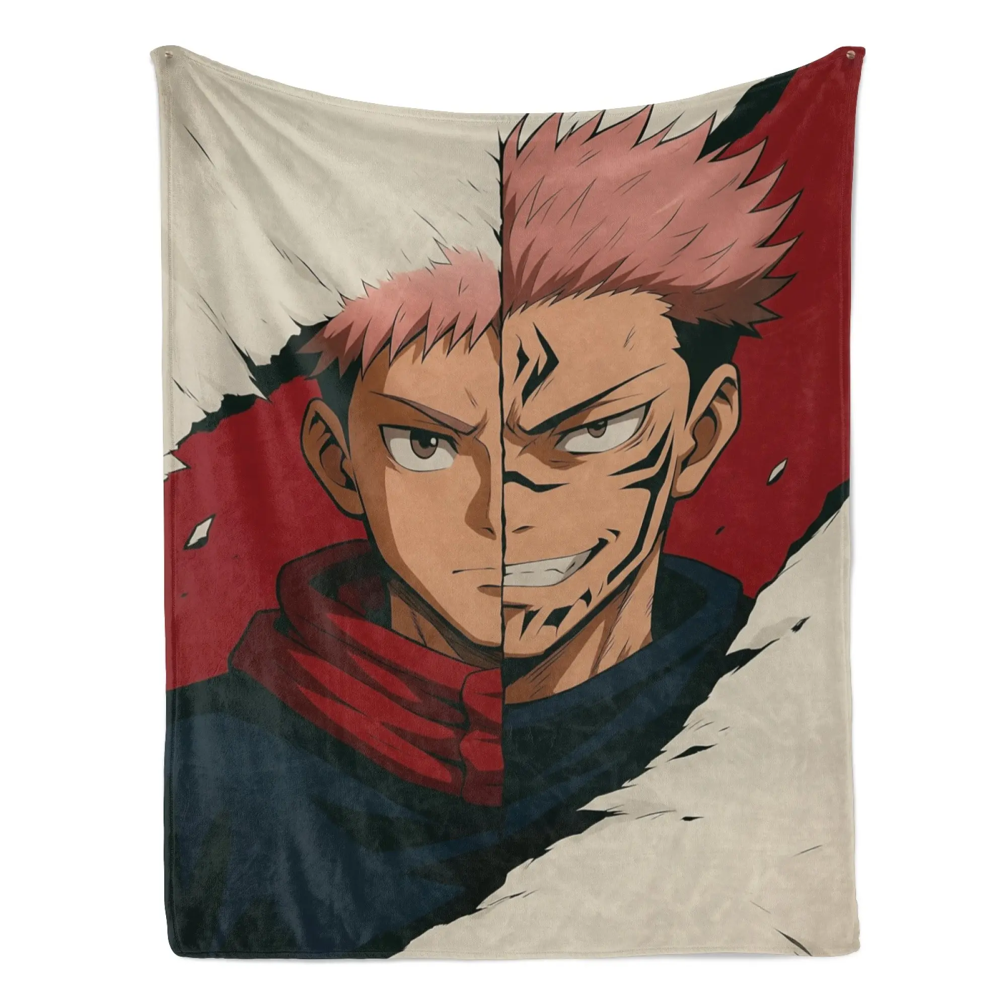 Jujutsu Kaisen Yuji Itadori-Sukuna Split Flannel Blanket - Anime-Inspired Throw with Iconic Dual Portrait Design, Ultra-Soft, Cozy, Wrinkle-Resistant, 40 – 56 In Bedding for JJK Fans, Adults, Snuggle Anywhere Use, Anime Blankets