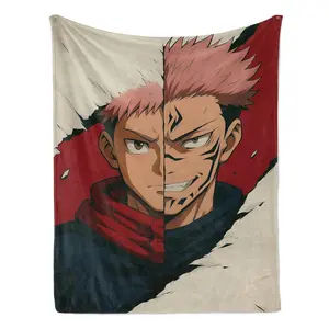 Jujutsu Kaisen Yuji Itadori-Sukuna Split Flannel Blanket, Anime-Inspired Throw with Iconic Dual Portrait Design - Ultra-Soft, Cozy Bedding for JJK Fans, Bedroom Decor and Gifting