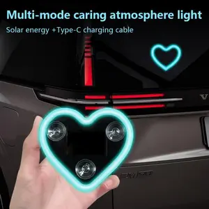 Solar-Powered Car LED Ambient Light 2026 Wireless Heart-Shape Neon 5 Modes IP65 Waterproof Romantic Decor for Date Night Christmas Gift Eco-Friendly Charging led lights cars interior car lights