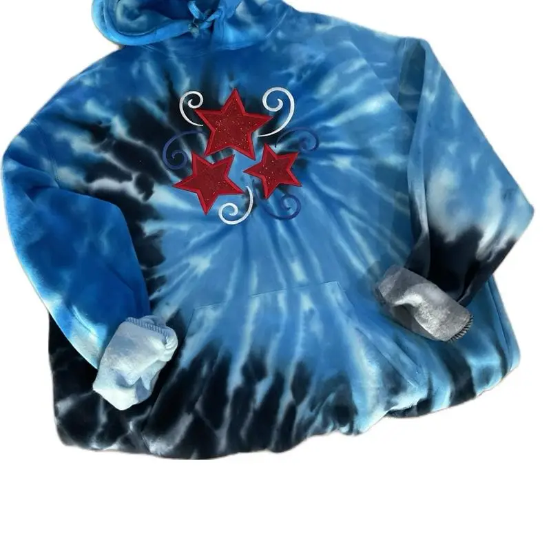 Shooting Stars Tie Dye Hoodie Embroidery Colortone Brand  Tie Dye Hoodie with Appliqué Women's Love Hoodie Casual Long Sleeve Pullover Unisex Fit Winter Womenswear Embroidered Fashion Everyday Tops