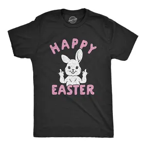 Mens Happy Easter Middle Finger T Shirt Cute Funny Offensive Bunny Hilarious Top Mens Funny T Shirts Cool Vintage Fashion T-Shirt Gift Classic Menswear Easter Apparel for Men Funny Sarcastic Short Sleeve Black