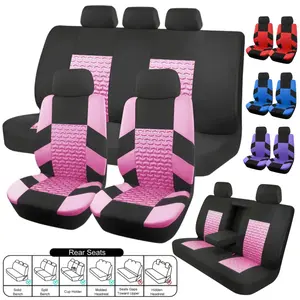 9pcs Thicken Cloth 5-Seat Car Seat Covers Full Set, Durable Breathable Tyre Track Embossed Design, Non-Slip & Washable Front & Rear Cushion Protector Pad Mat for Stain/Scratch/Wear Protection, Universal for Most Sedans, SUVs, Hatchbacks & Compact Cars
