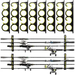Wall Mount Fishing Rod Rack for Garage, Horizontal or Ceiling Rubber Coated Fishing Pole Holders for 16 Rods or Combos