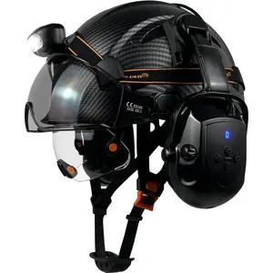Hard Hats with Bluetooth Ear Muffs Headlight Safety Helmet with Visor Vented Adjustable Construction Forestry Hardhats ANSI