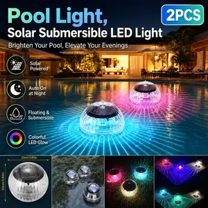 2pcs Night Light Swimming Pools Solar Floating Pool Lights, Solar Submersible LED Light，Outdoor Solar LED Floating Light Garden Pond Pool Lamp Color Change, Led Glow, Great for party pool decoration, home, lawn, pathway, garden