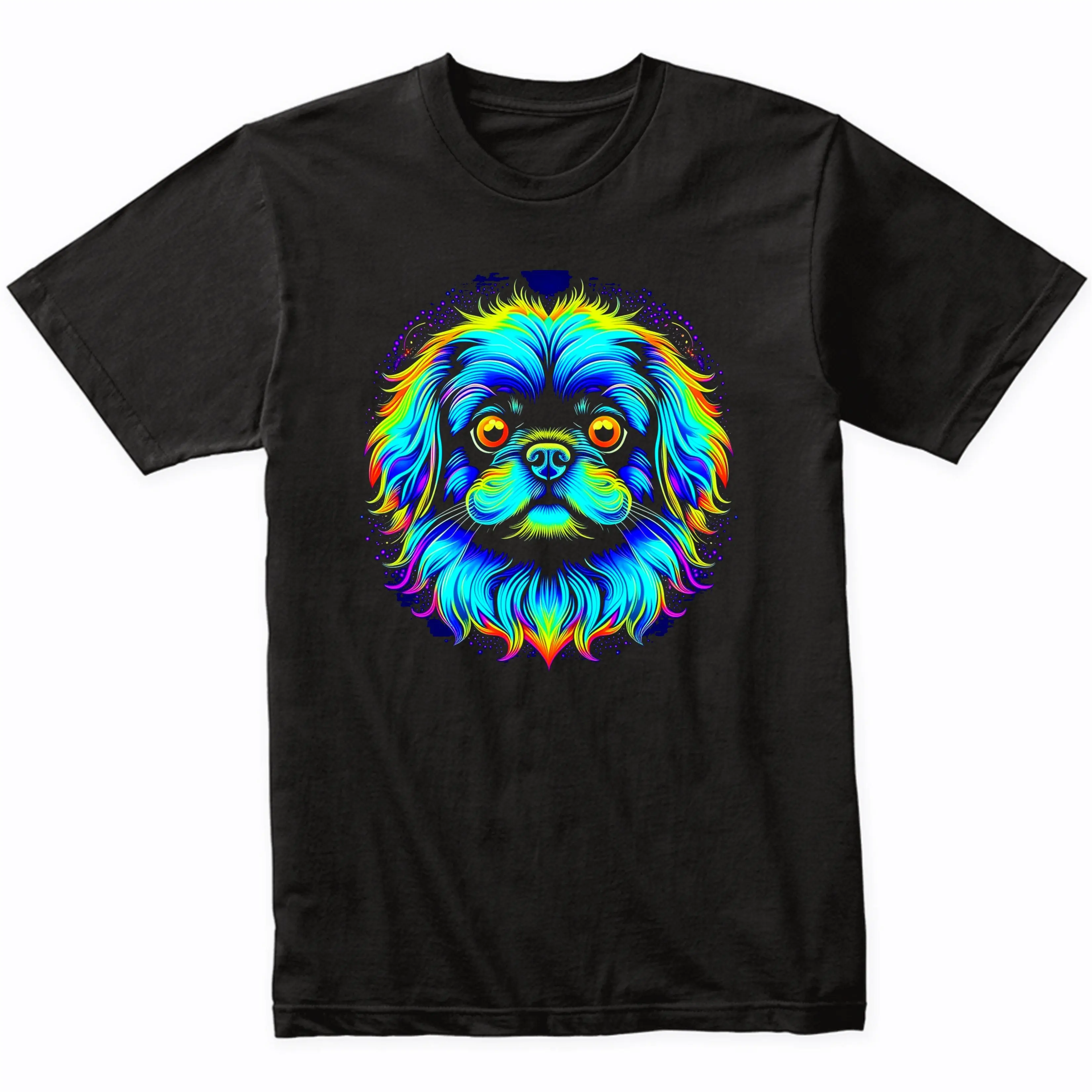 Pekingese Psychedelic Dog Art T-Shirt - Pekingese Owner Gift - Pekingese Shirt - Vibrant Colorful Bright Watercolor Rainbow