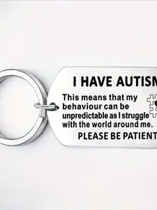 Autism Awareness Stainless Steel Keychain - Puzzle and Heart Design, with "I Have Autism" Text and Inspirational Messages - Durable Metal Keyring, Supporting Autism Adult Advocacy Accessories