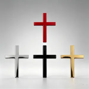 Shiny Gold Cross Metal Decal Christian Faith Symbol 3D Emblem Sticker for Car Truck SUV Exterior Decoration, Waterproof Scratch Covering Self Adhesive Religious Badge for Auto Body Fender Tail Window