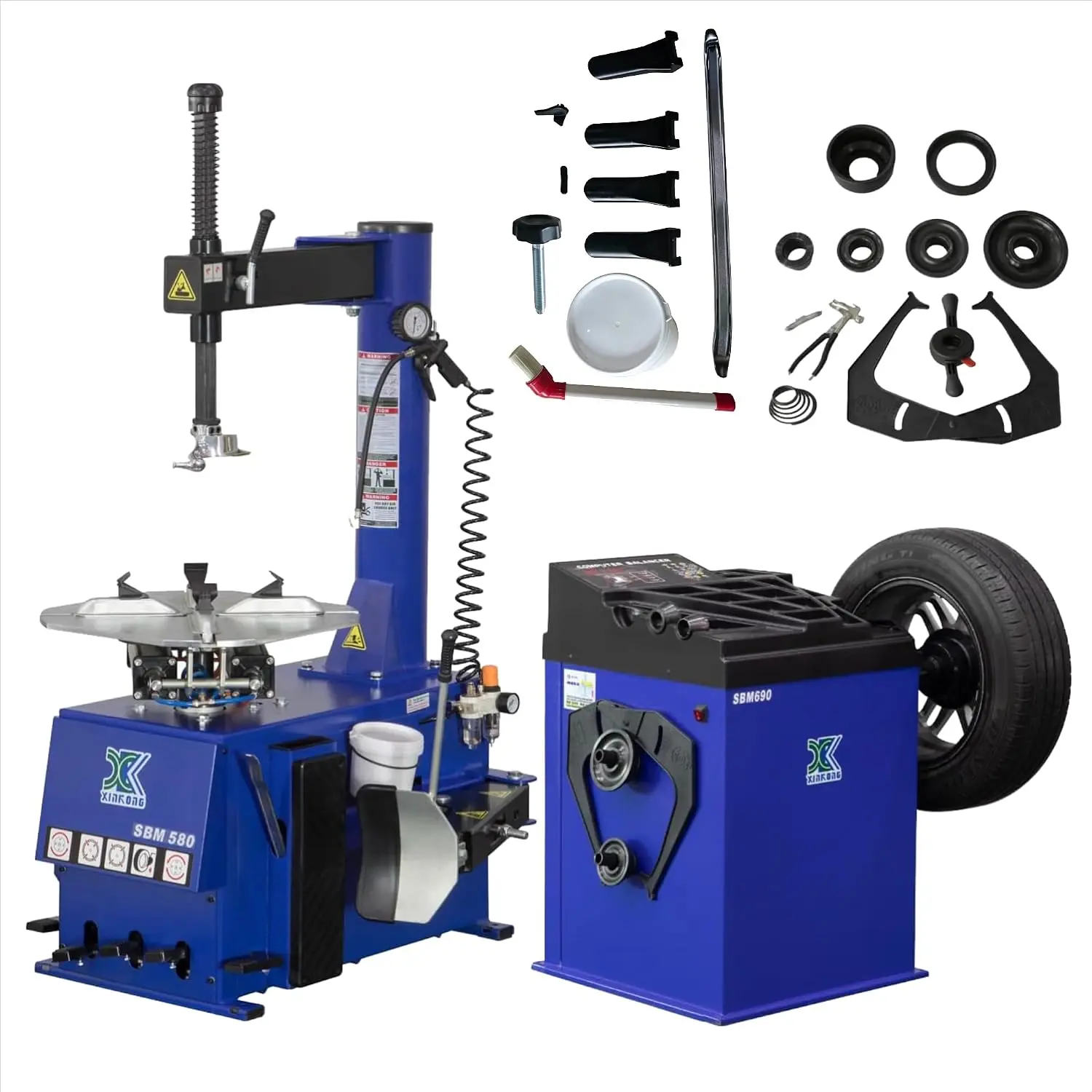 EW-New 2.0 Horsepower Tire Changer Wheel Changers Machine Combo Balancer Rim Clamp 580-690 with 36 Month Part Replacements