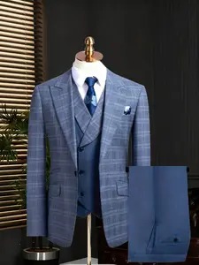 Wedding Men's Suit Plaid 3pcs Set Jacket + Vest + Pants, business, Casual Suits Wedding Men's Suit Plaid 3pcs Set Jacket + Vest + Pants, business, Casual Suits