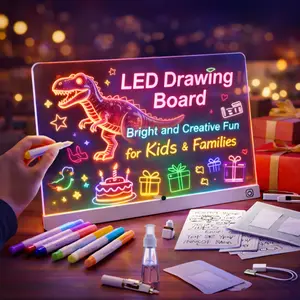 Led Note Board, Neon Art Dry Erase Board, Portable Doodle Glow LED Note Board, 13"x10" Acrylic Dry Erase Board, with 7 Light Effects, Kids Toy Light Up Drawing Board, Glow Doodle Board Gifts