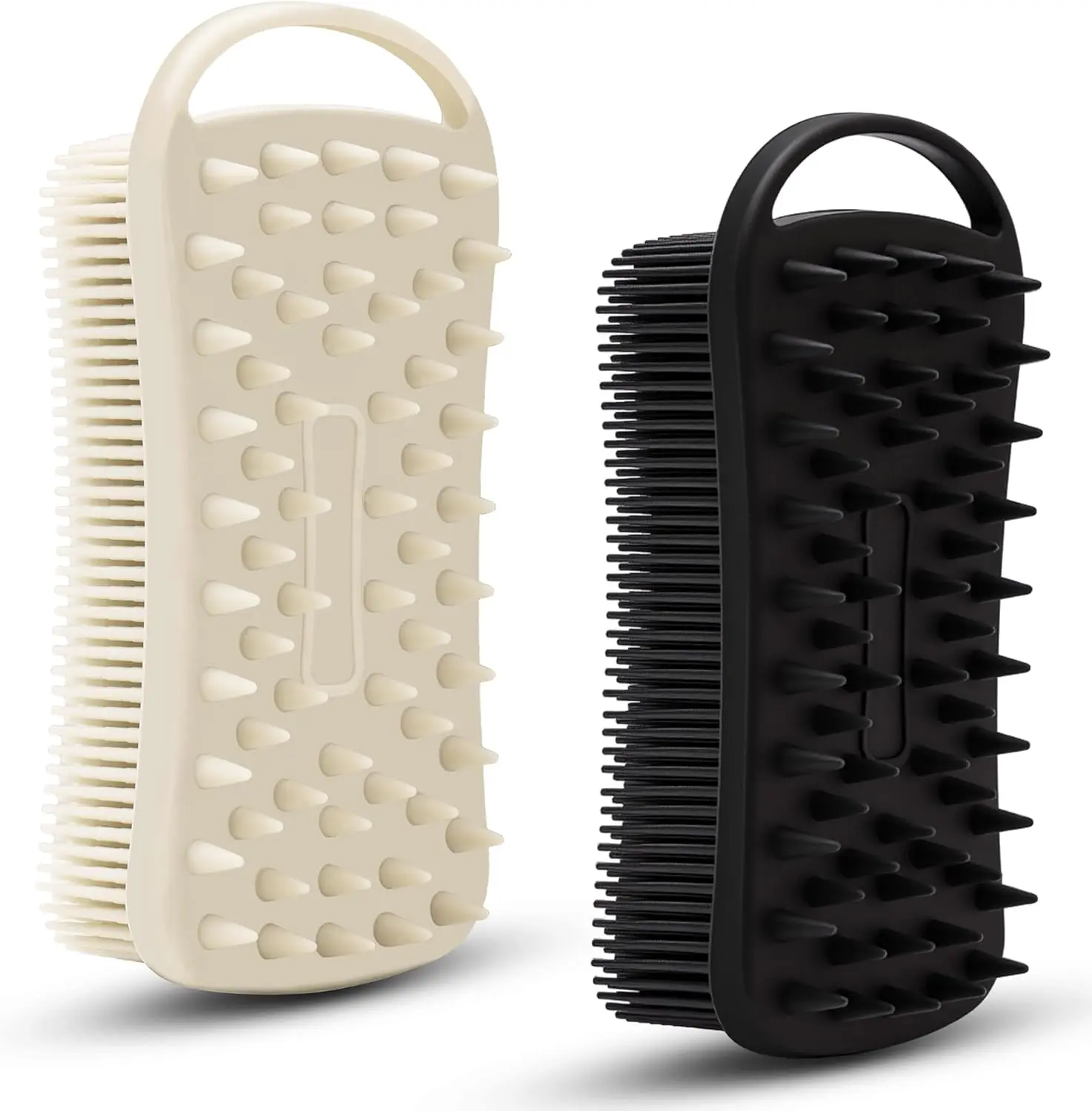 2 PC Silicone Body Scrubber, 2 in 1 Exfoliating Shower Bath Scrubber, Soft Silicone Loofah for Sensitive Skin, Shower Hair Scalp Massager, Easy to Clean, Lather Well (Grey&Black) MtBoi