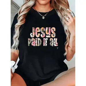 Women S Plus Size Good Friday Religious T Shirt Jesus Paid It All Graphic Tee in Black with Red Lettering Casual Christian Apparel for Easter Church and Everyday Faith Soft Comfortable Round Neck Durable Faith Based Clothing