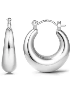 Sterling Silver Hoop Earrings for Women Chunky Gold Silver Hoop Earrings, Gold Plated Hypoallergenic Huggie Hoops Earring Lightweight Thick Earring for Women Girls