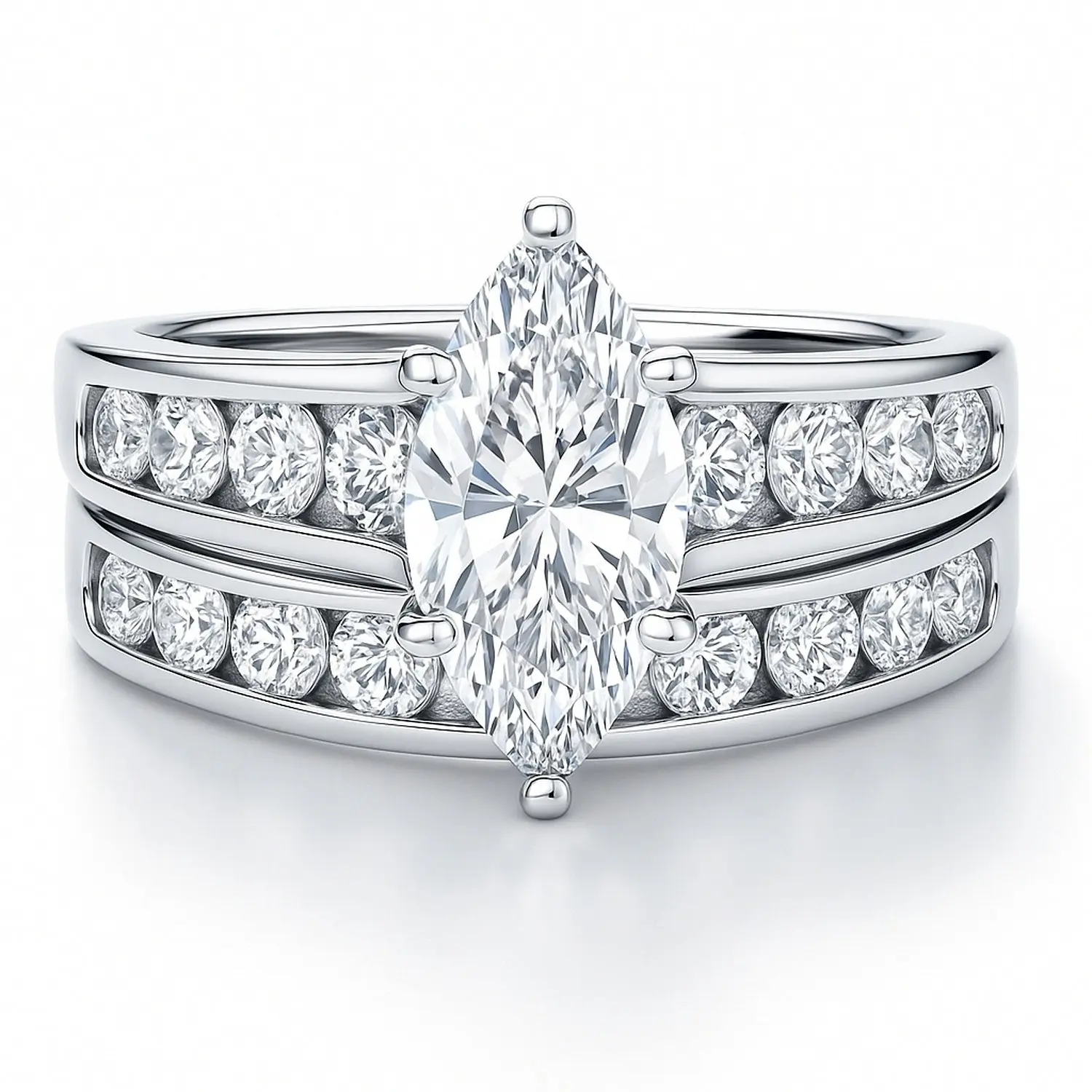 BERRICLE Sterling Silver Solitaire Engagement Rings Statement Stackable Band for Women, 1.6 Carat Marquise Cut Cubic Zirconia CZ Ring Set