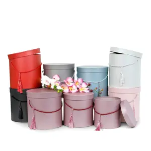 Set of 3, Round Flower/Gift Boxes with Lids, with Tassel Detail, Plastic Liner | W680