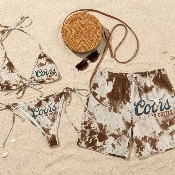 Coors Banquet Matching Couple Swimwear Set 2026 – Bikini & Men’s Beach Shorts, Trendy Summer Vacation Beach Outfit