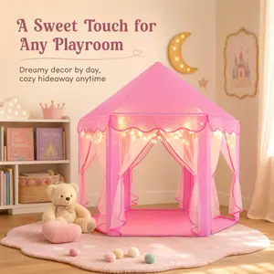 Apojungle Pink Princess Castle Tent, Hexagon Kids Playhouse, Indoor Outdoor Portable Play Tent, Girls Game Toy, Ideal Birthday Holiday Gift,Children's Day gift