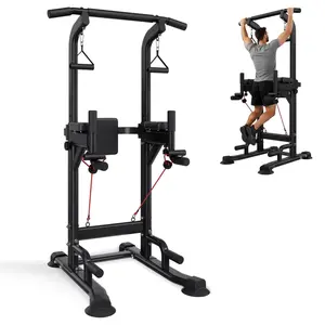 Pull Up Bar, 330 Lbs Power Tower Dip Station, Workout Dip Station With H-Shaped Stable Base And Back Pad, Adjustable 12-Level Height, Free-Standing Chin Up Bar For Back And Arm Training, Home Gym Equipment