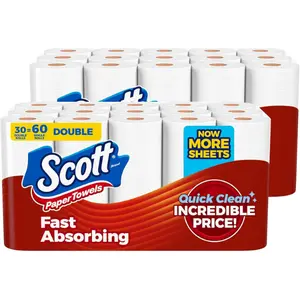 Scott Paper Towels, Choose-A-Sheet, 30 Double Rolls = 60 Regular Rolls (108 Sheets Per Roll) Kitchen Pack Cleaning Wipes