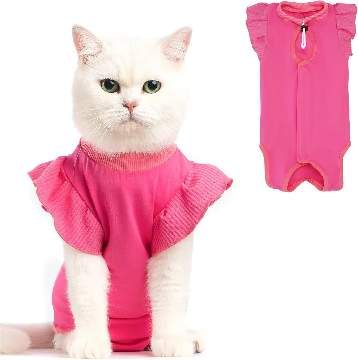 Avont Cat Recovery Suit - Post-Surgery Onesie for Cats Magenta M | Comfort meets style with this wave-sleeve cat onesie—a soft, chic alternative to the cone for post-surgery female kittens Gift