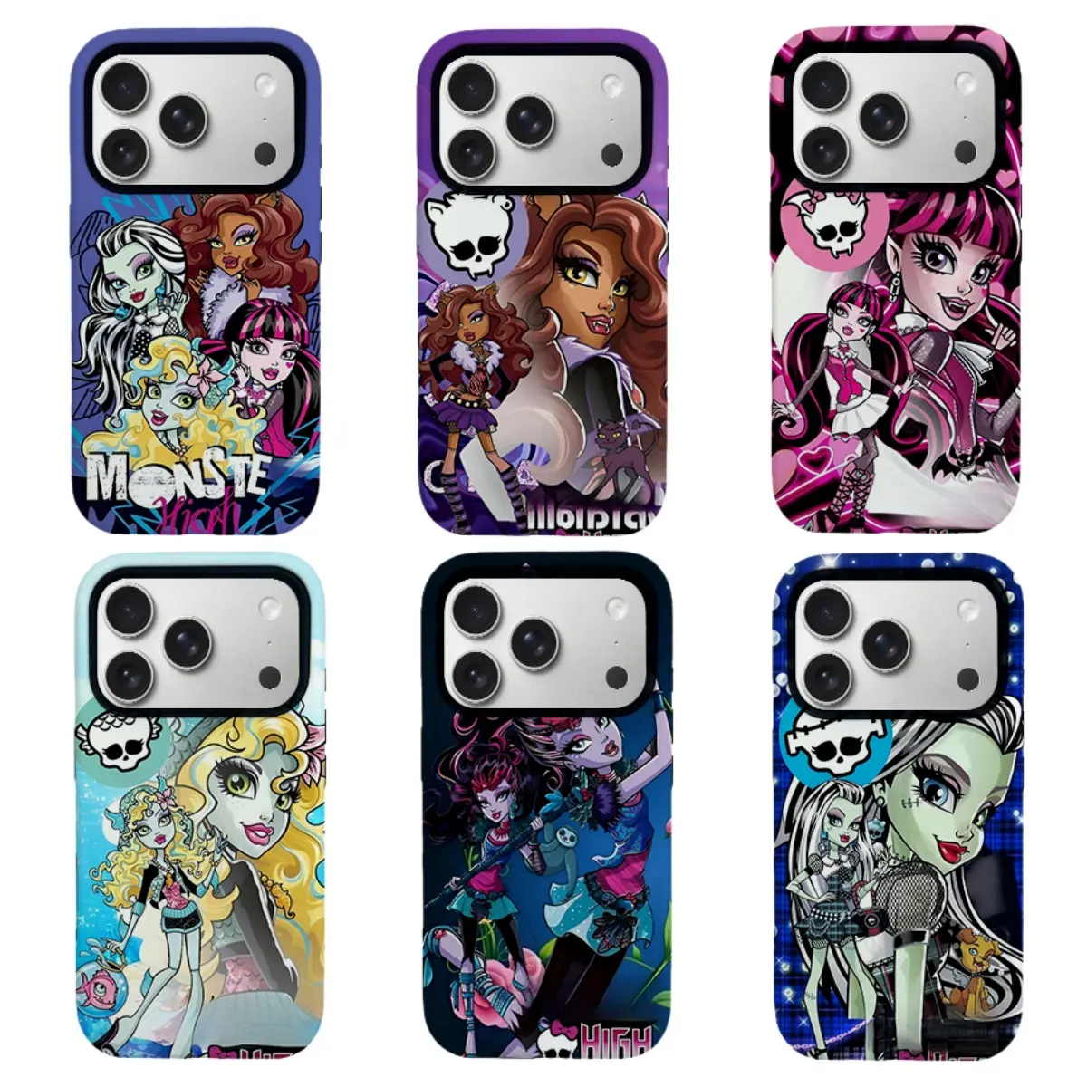 Monster High Anime Smartphone Case - Cute Gothic Cartoon Girl Custom Rubber Cover, Vintage Cool Aesthetic Protector with Impact Resistance for iPhone 1-17 Pro Max/Plus/Mini, Macabre Emo Rugged Cellphone Accessories Shell