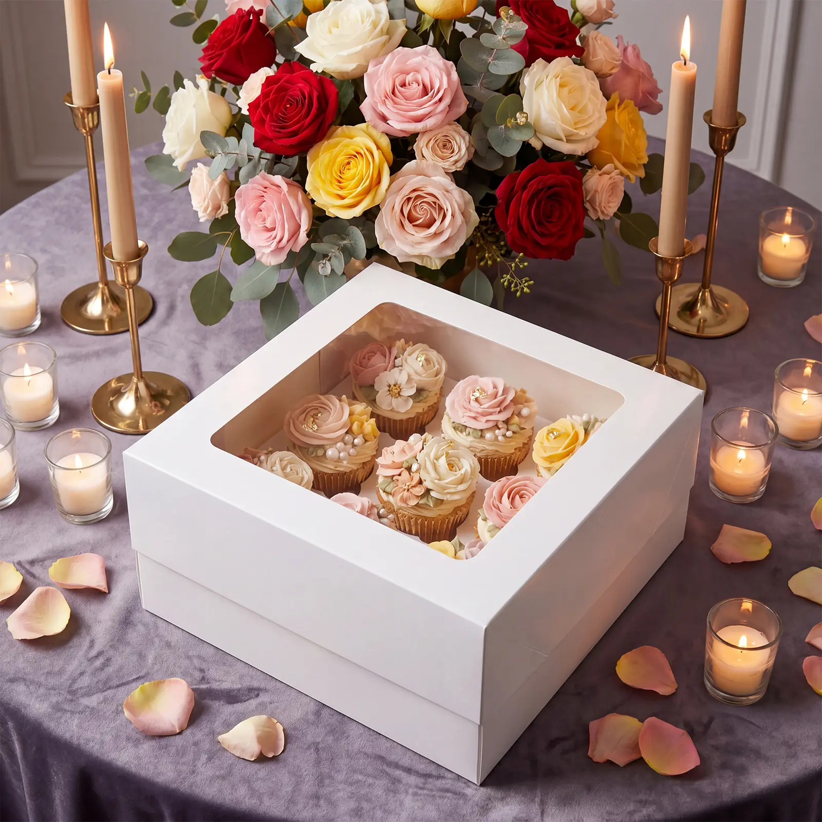 Fixwal 10/15 pcs Cake Boxes, 12x12x8 Inch White Square Bakery Boxes with Window, 12 inch Cake Containers, for Chocolates, Cookies, Pie, Birthday Party, Wedding, Graduation