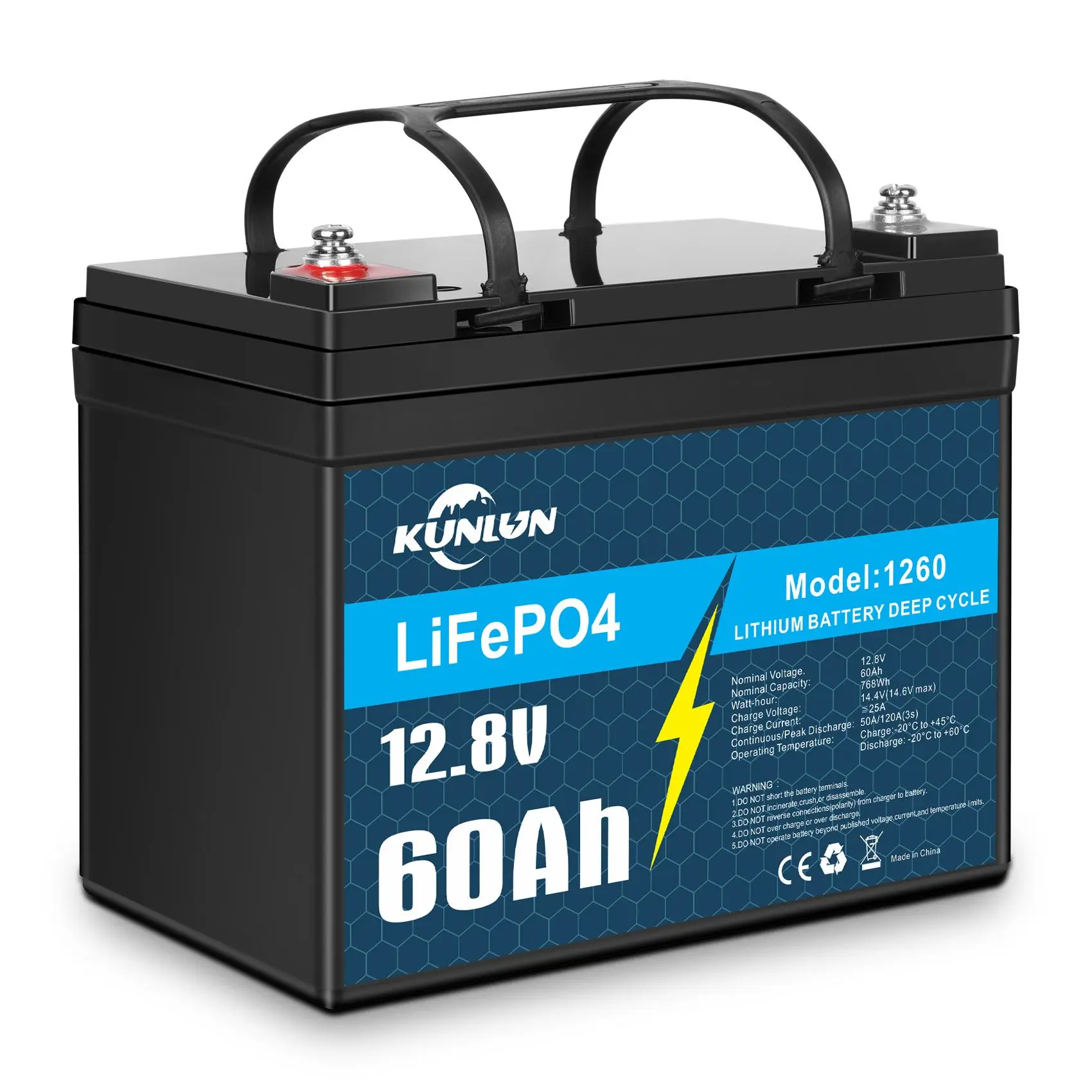 12V 60Ah Rechargeable LiFePO4 Lithium Battery with Built-in BMS, EV-Grade Cells, 4000+ Deep Cycles, IP65 Waterproof, DC Power Supply for Camping, Hiking/Light Outdoor, Solar Powered Lawn Mower & Garden Tools