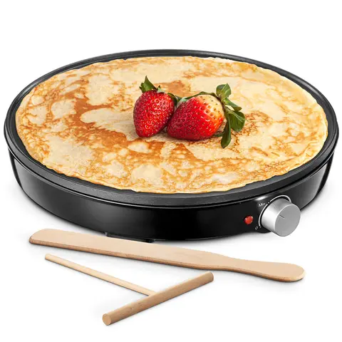 Reemix 1000W Aluminum Countertop Crepe Maker Machine - 12" Large Nonstick Electric Griddle, Adjustable Thermostat, Batter Spreader, Spatula, Quick Setup, Easy Flipping, Easy Egg Cooker (1000w Power, Crepe+Griddle Use, 1 Pan for Crepes Omelets Hashes)