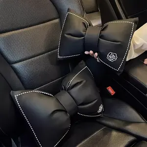 1pc Car Headrest/Lumbar Support, Neck Pillow, Pillow Cover, Leather Car Headrest, Neck Support Car Headrest, , Universal for All Seasons, Cute Ladies' Car Seat PillowSuitable for Sedans / Trucks / SUVs, Universal Car Headrest, PU Leather Car Headrest, Adu