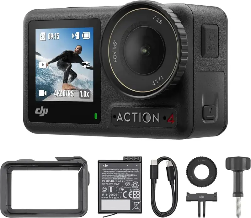 [Pre-Owned Options] DJI Osmo Action 4 Combo, 4K/120fps Waterproof Action Camera with a 1/1.3-Inch Sensor, Stunning Low-Light Imaging, 10-bit & D-Log M Color Performance, Long-Lasting 160 Mins, Outdoor Camera