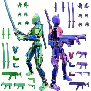 T13 Action Figure Set (Assembly Completed), 3D Printed Multi-Jointed, Titan 13 Action Figures, Multi-Articular Lucky Mobile Robot Nova T-13,Desktop Decorations for Game Lovers Toys (Purple/Green)