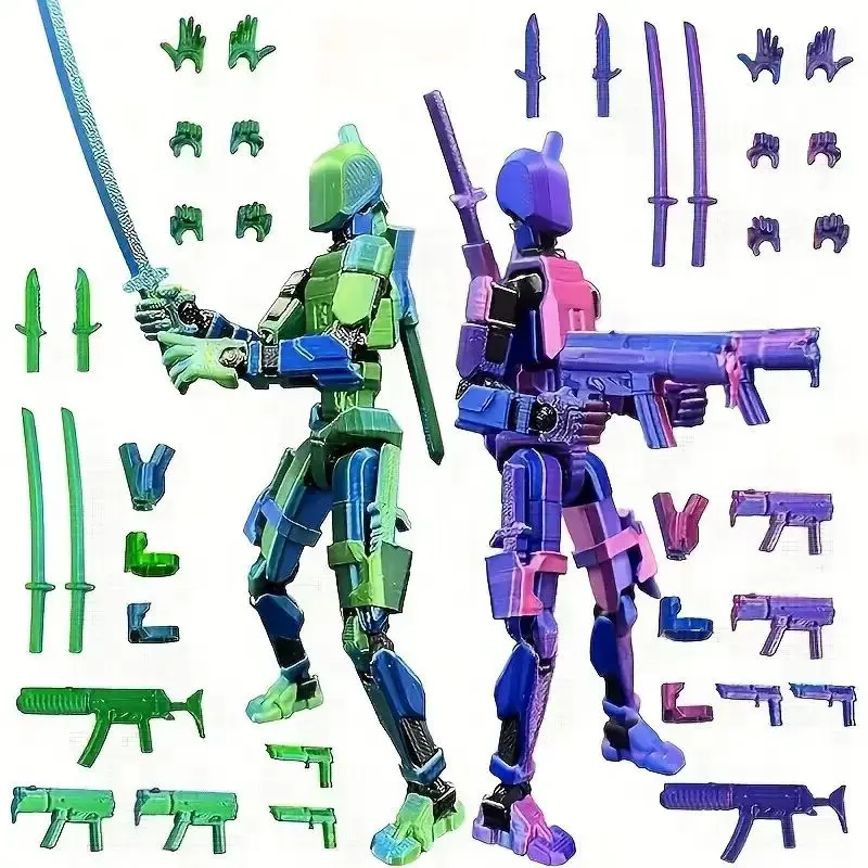 T13 Action Figure Set (Assembly Completed), 3D Printed Multi-Jointed, Titan 13 Action Figures, Multi-Articular Lucky Mobile Robot Nova T-13,Desktop Decorations for Game Lovers Toys (Purple/Green)