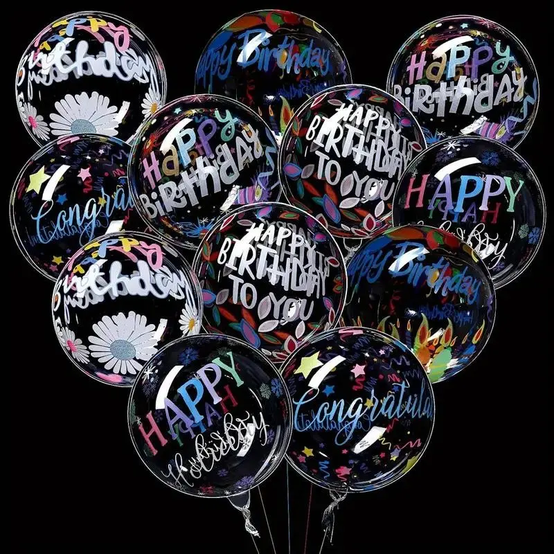 24 Birthday Happy Balloons, Transparent Round Balloons, Colorful 4D Balloons, Perfect for Birthday Parties and Wedding Decorations, Balloon Party Supplies, Balloon Set