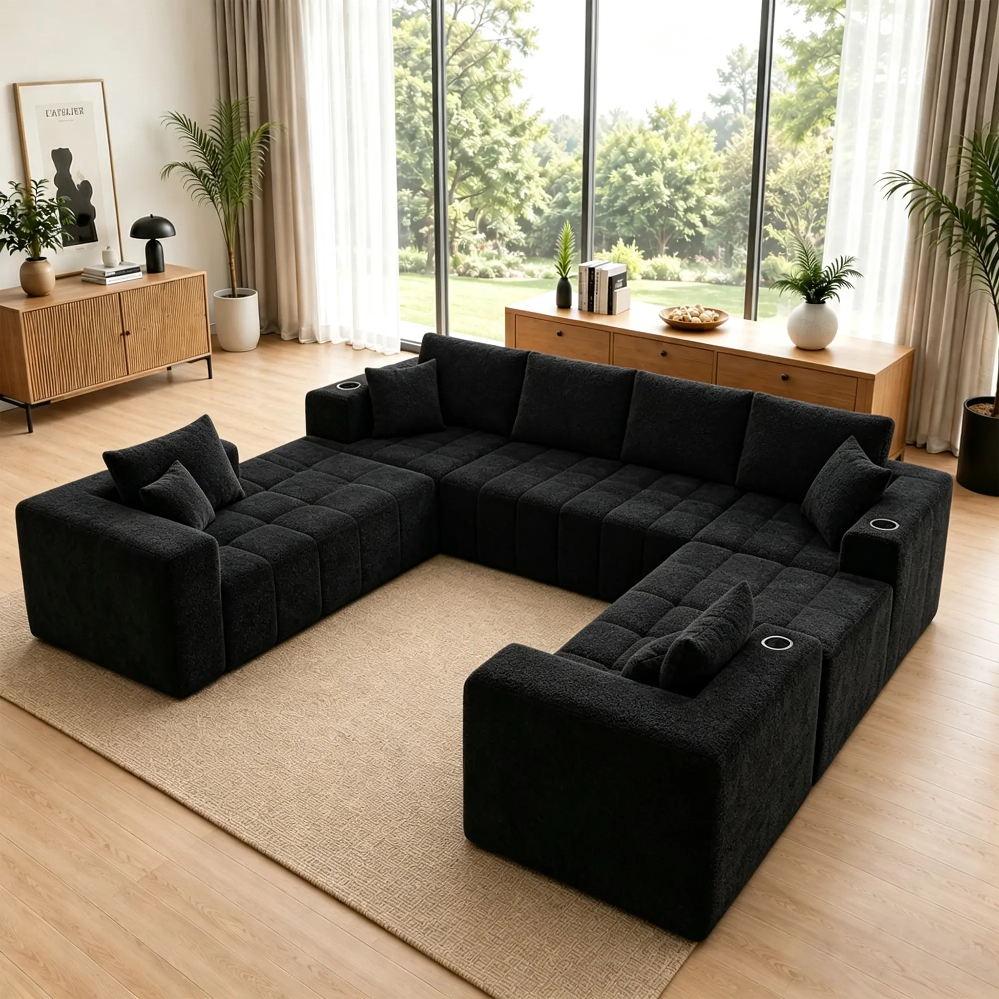【2 or 4 Packages Shipping】138 in Oversized U-Shaped Boneless Cloud Sectional, 8-Seater 4-in-1 Flexible Modular Deep Seat Corner Couch with Chaise Lounges, No Assembly, 4-Package Shipping for Living Room, Dorm & Home Decor