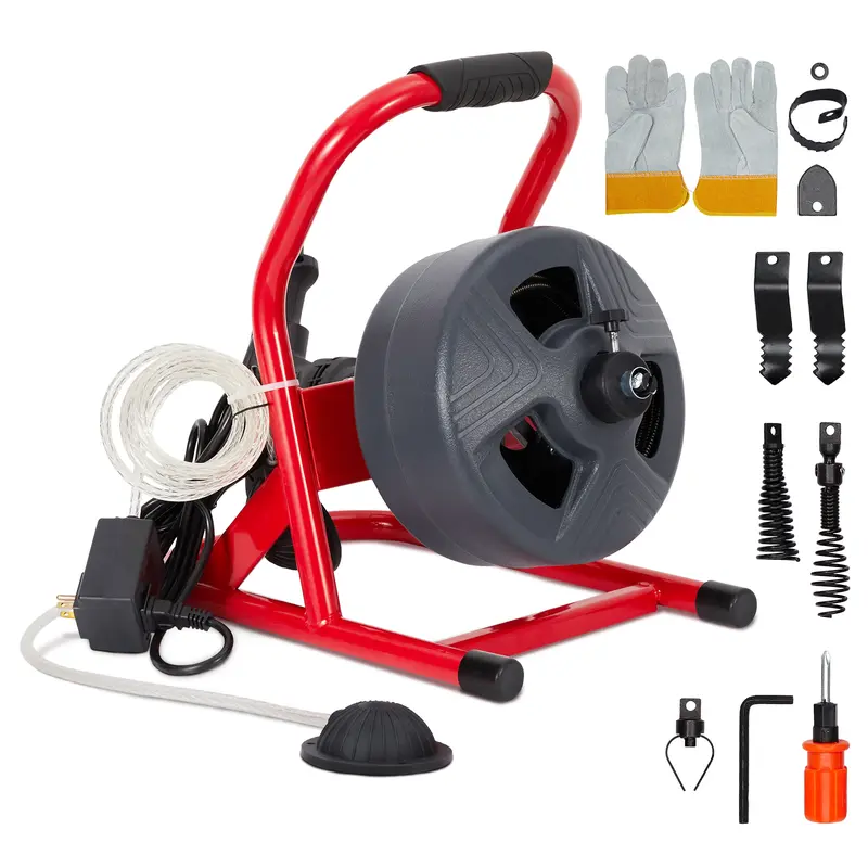 Gaomon Professional Electric Drain Cleaner Machine - 50Ft x 5/16In Sewer Snake Auger, Drain Clog Remover for 3/4In to 3In Pipe Unblocking, Auto Feed, Steel MN65, Foot Switch, Gloves+Cutters, Model DA04