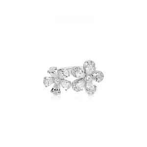 VAMERAY #6323 6 Carat Dual Flowers Pear Cut Pave Accent Open Ring