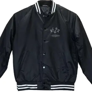 Shaka Wear SLURZ Men's Varsity Bomber Jacket - Water-resistant 100% Nylon Shell, Polyester Lining, Striped Raglan Sleeves, Button Closure