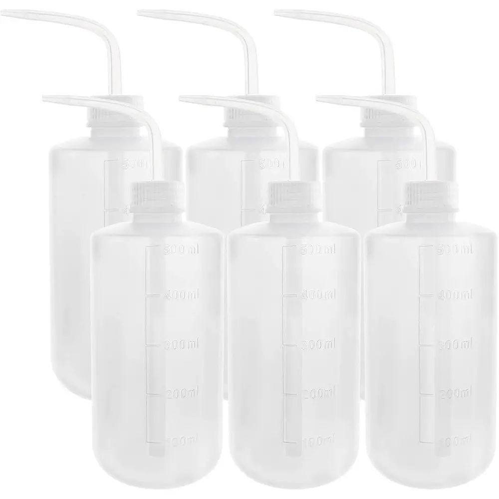 6 Pcs 500ml Plastic Safety Wash Bottles, Lab Squeeze Bottle, Squirt Bottle, Tattoo Bottle, with Narrow Mouth and Scale Labels Storage Organizing