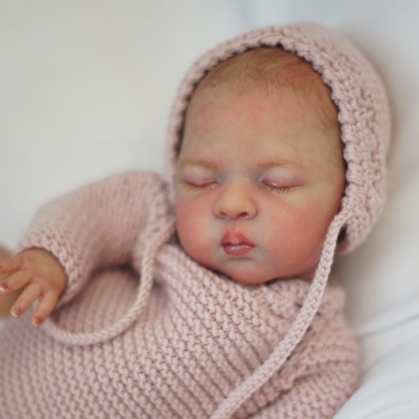 10" Realistic Reborn Baby Doll with Closed Eyes Soft Cloth Body & Vinyl Limbs Hand-Painted Head Handmade Lavender Knit Outfit Lifelike Newborn Doll Gift for Collectors