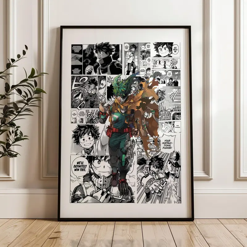 My Hero Academia Deku Midoriya Izuku Manga Panels Poster: Anime Print, Anime Satin Poster