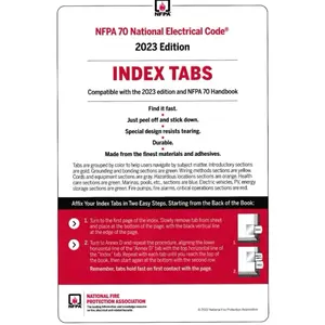 NFPA 70 2023, National Electrical Code (NEC) or Handbook Self-Adhesive Index Tab