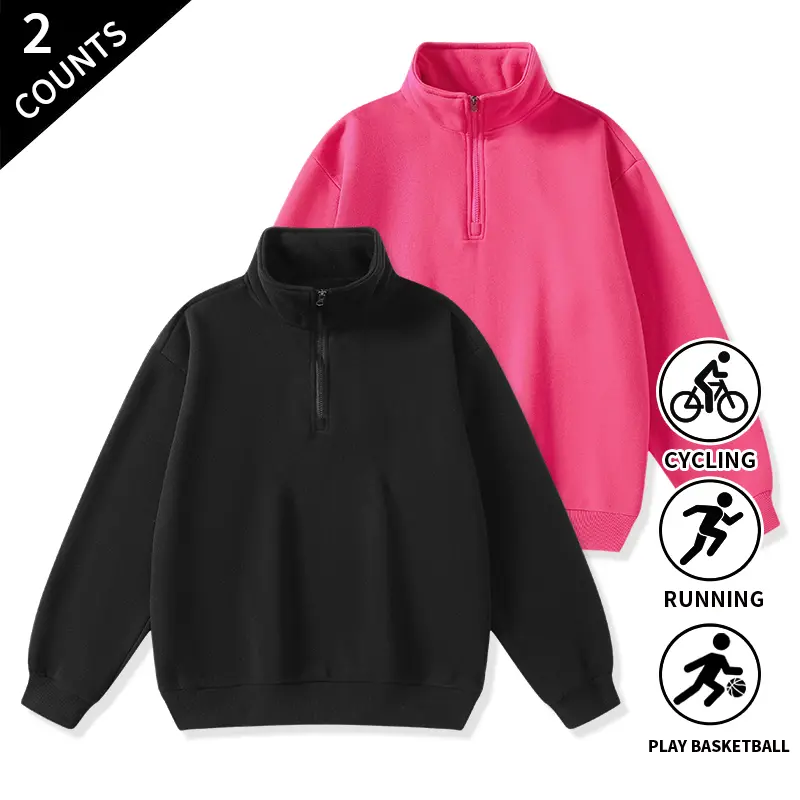 Men’s 2-Pack Classic Long Sleeve Quarter Half Zip Mock Neck Polyester Sweatshirts, Stylish Plain Menswear Tops for Everyday Casual Outfits