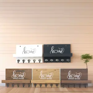 Rustic Wooden Key and Mail Holder Wall Mounted with 7 Double Hooks Entryway Organizer Farmhouse Decor for Hallway and Home