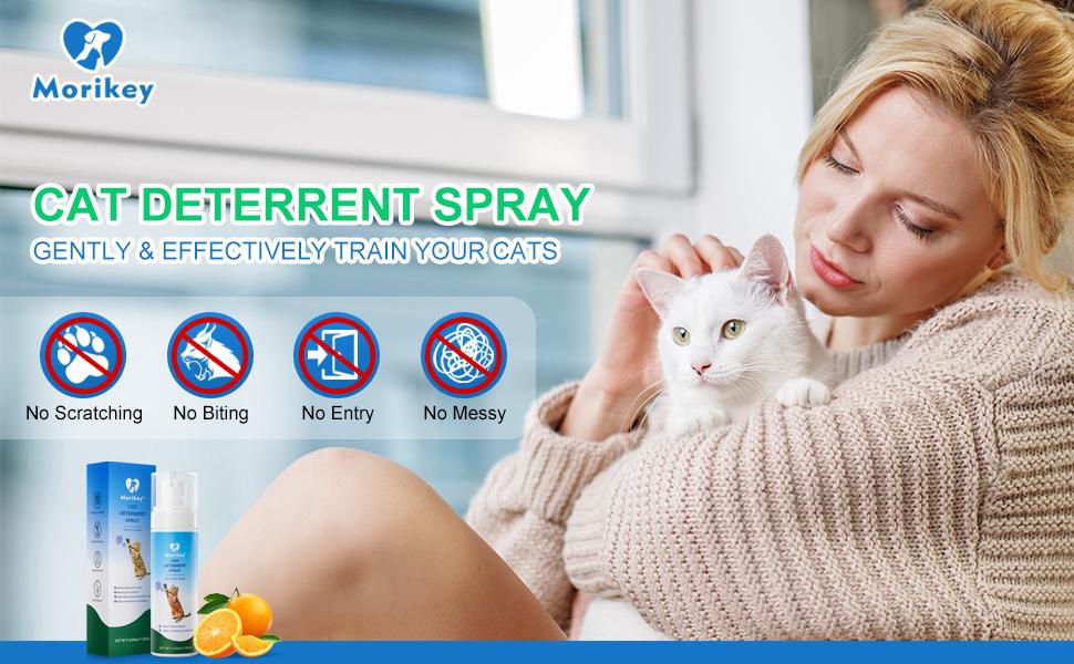 MORIKEY Natural Cat Repellent Spray for Indoor and Outdoor Prevents Scratching on Furniture Sofas Rugs and Plants Alcohol-Free Safe for Cats