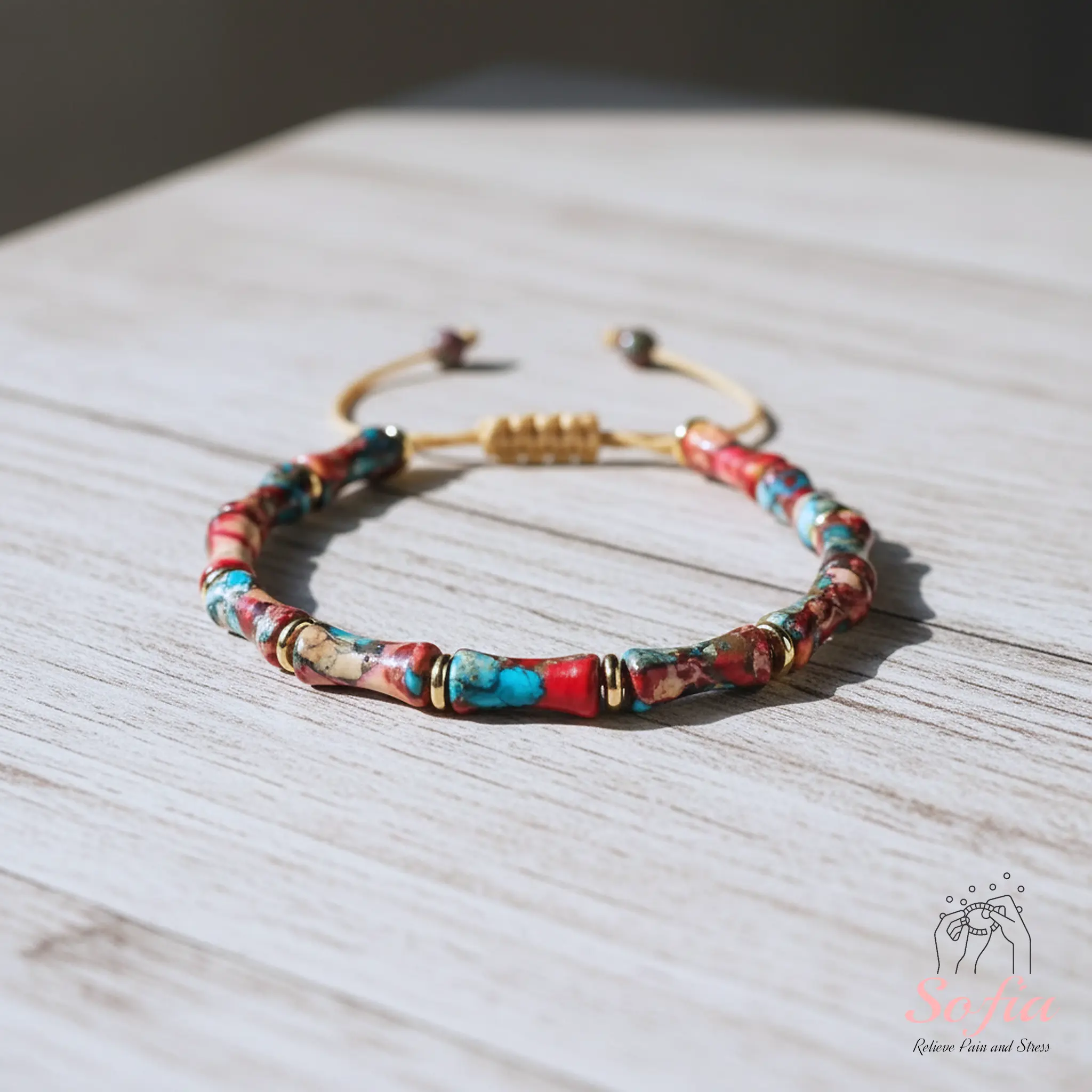 Sofia Natural Jasper Bracelet Barrel Gemstone Braided Bracelet Handmade Boho Style for Daily Use Christmas Gift, Xmas Gift