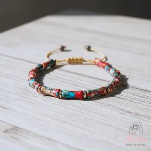 Sofia Natural Jasper Bracelet Barrel Gemstone Braided Bracelet Handmade Boho Style for Daily Use Christmas Gift, Xmas Gift