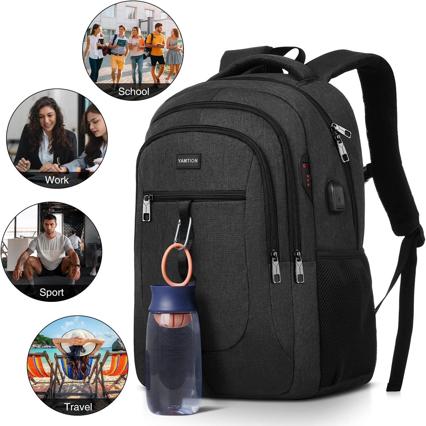 YAMTION Laptop Backpack with USB & Headphone Jack | Anti-theft Water Resistant Travel Backpack with Luggage Strap  Large Capacity School Backpack for College Students | Breathable Business Laptop Backpack with Reflective Strips