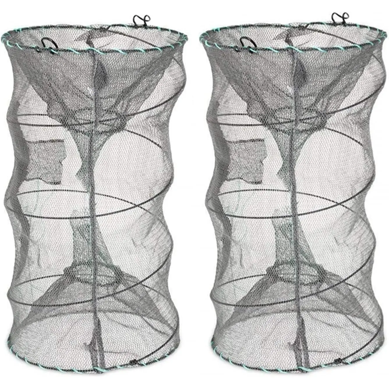 2-Pack Collapsible Bait Traps, Durable Nylon Mesh Folding Fishing Net for Crab, Minnow, Crawfish & Shrimp, 12.6"x20.1" Outdoor Fishing Accessory, Fishing Gear And Equipment